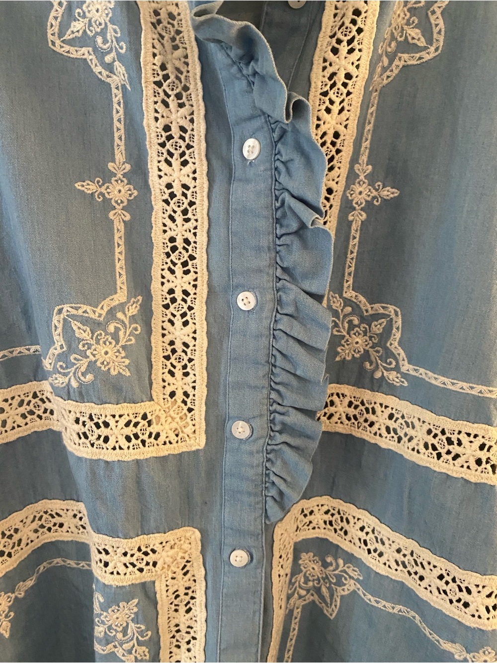 Sezane Blue Ruffle Lace Button-Down Blouse size 38 - Picture 3 of 4